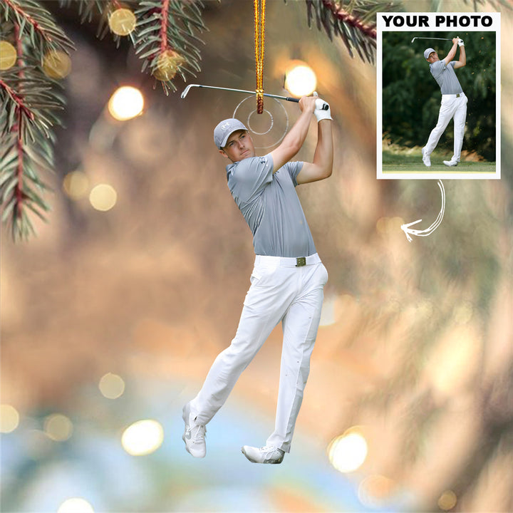 The Golden Swing - Personalized Photo Mica Ornament - Christmas Gift For Sport Lovers, Golf Lovers