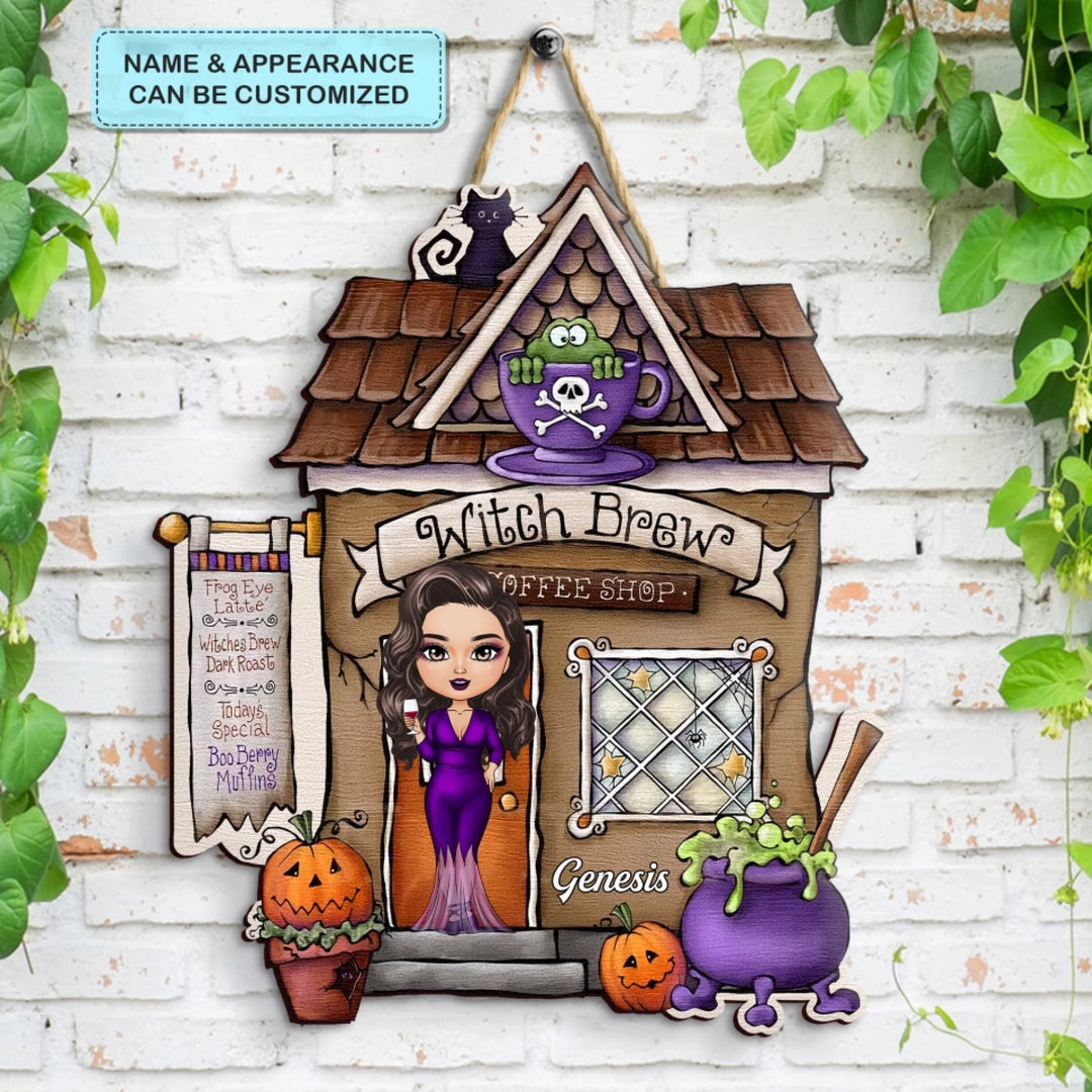 Personalized Door Sign - Halloween Gift For Friends, Family Members - Witch Brew Coffee Shop
