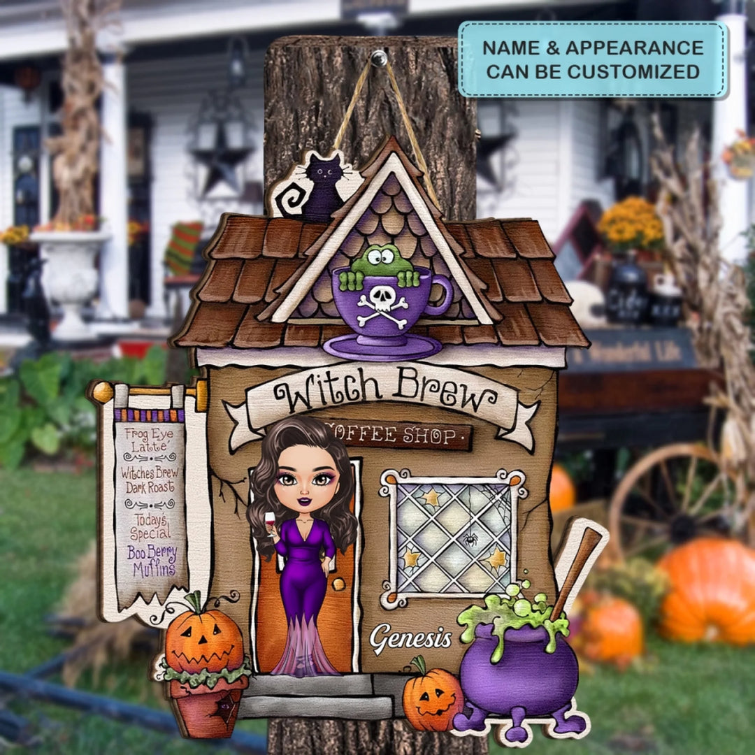 Personalized Door Sign - Halloween Gift For Friends, Family Members - Witch Brew Coffee Shop