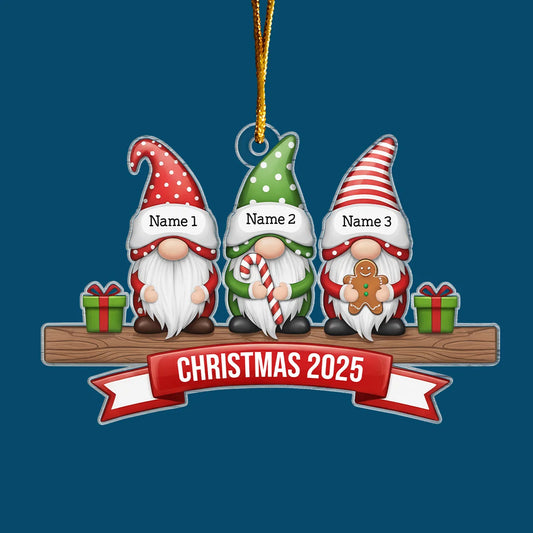 Merry Gnome Family - Personalized Custom Shape Mica Ornament - Christmas Gift For Family Members