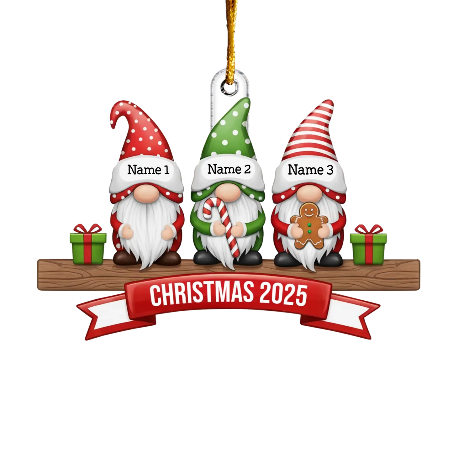 Merry Gnome Family - Personalized Custom Shape Mica Ornament - Christmas Gift For Family Members