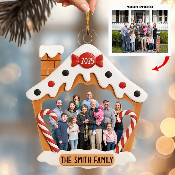 Gingerbread House Family - Personalized Photo Mica Ornament - Christmas Gift For Family Members AGCDH003