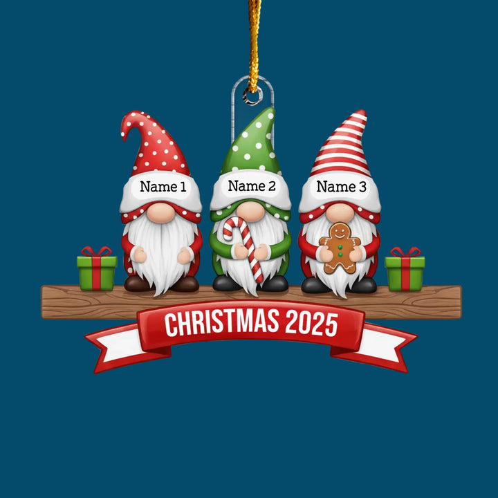 Merry Gnome Family - Personalized Custom Shape Mica Ornament - Christmas Gift For Family Members