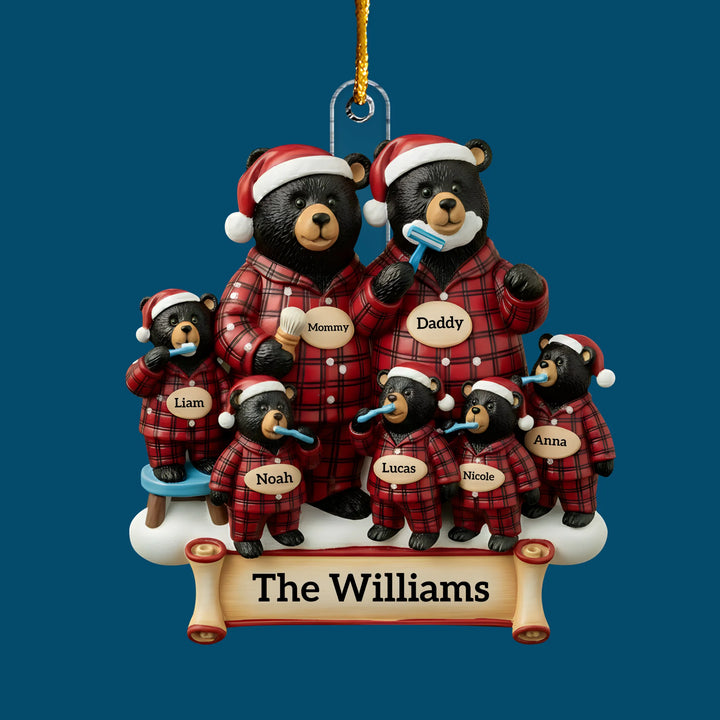 Plaid Bear Family - Personalized Custom Mica Ornament - Christmas Gift For Family Members