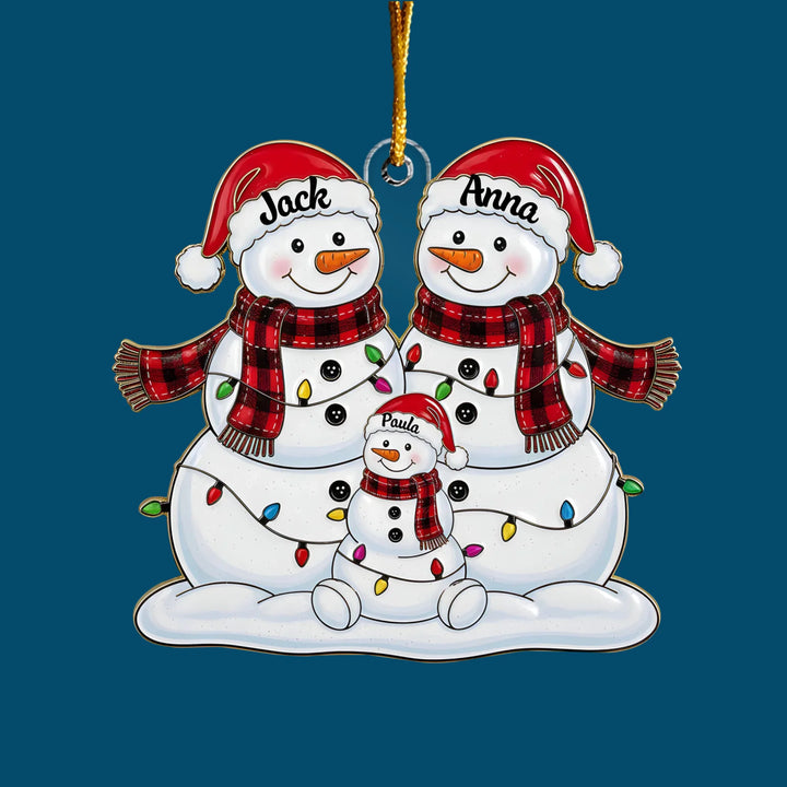 Snowman Family - Custom Shape Mica Ornament - Christmas Gift For Family Members