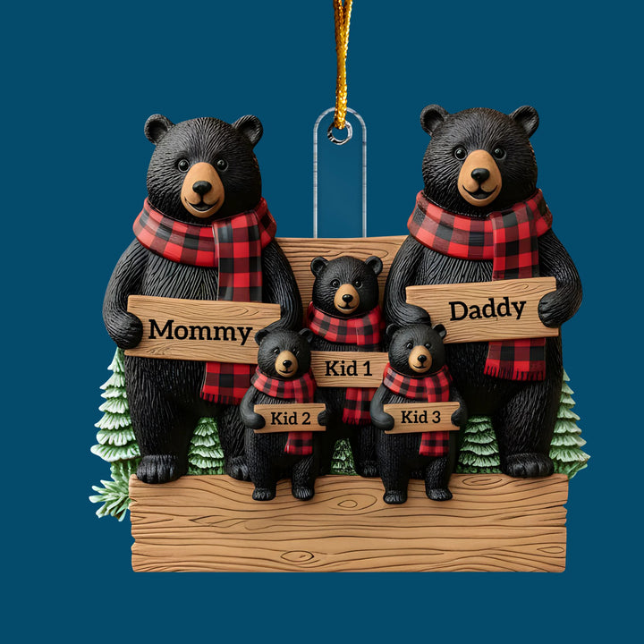 Cozy Black Bear Family - Personalized Custom Mica Ornament - Christmas Gift For Family Members