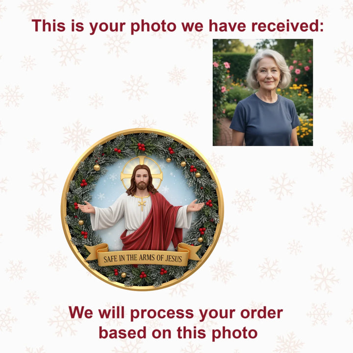 Safe In Jesus's Arms - Customized Photo Ornament - Christmas Gift For Family Members