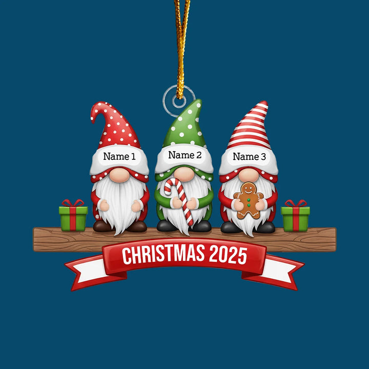 Merry Gnome Family - Personalized Custom Shape Mica Ornament - Christmas Gift For Family Members