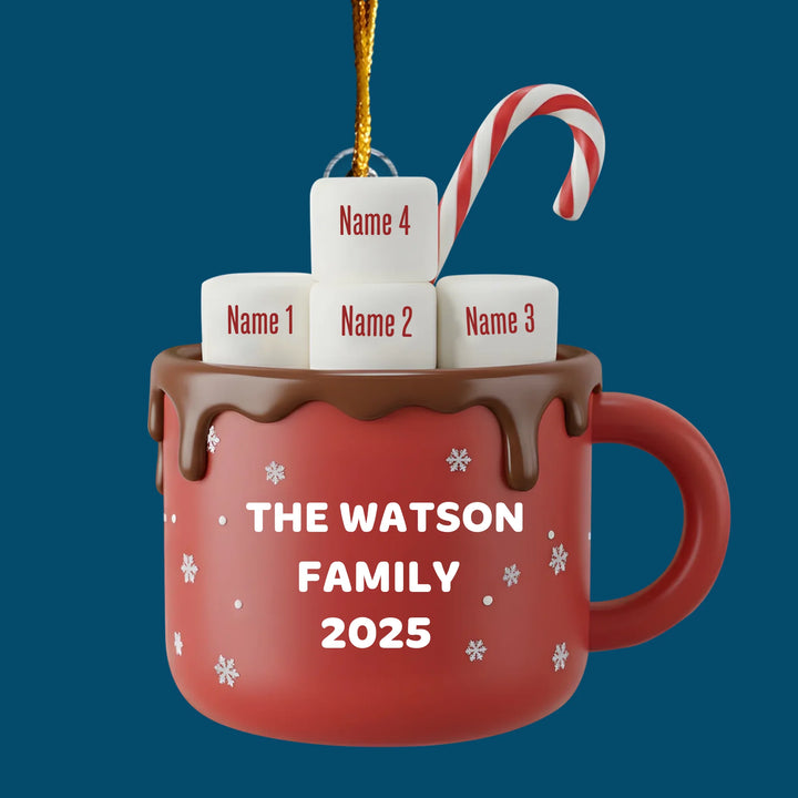 Happy Marshmallow Family - Personalized Custom Shape Mica Ornament - Christmas Gift For Family Members