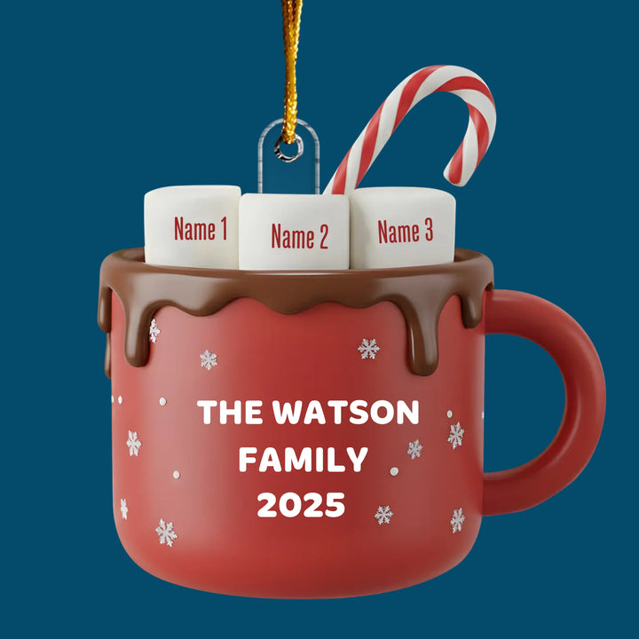 Happy Marshmallow Family - Personalized Custom Shape Mica Ornament - Christmas Gift For Family Members