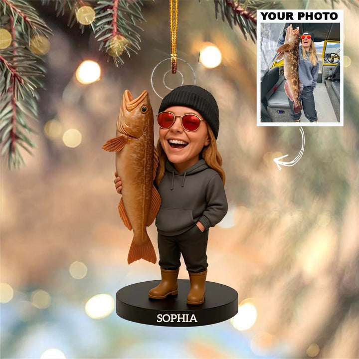The Happy Angler - Personalized Photo Mica Ornament - Gift For Fishing Lovers AGP0HT003