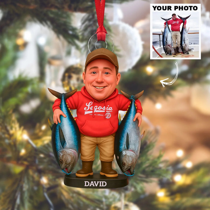 Double Catch - Personalized Photo Ornament - Gift For Fishing Lovers AGP0HT004