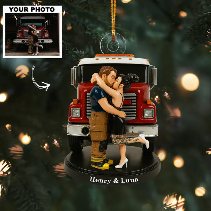 Love On Fire - Personalized Photo Ornament - Christmas Gift For Firefighter AGP0NL019