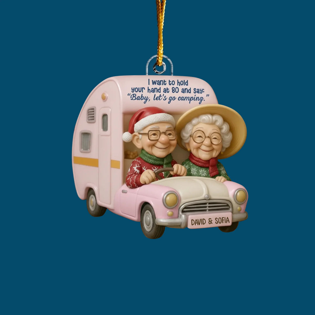 Happy Camper Couple - Personalized Custom Mica Ornament - Christmas Gift For Lover, Couple