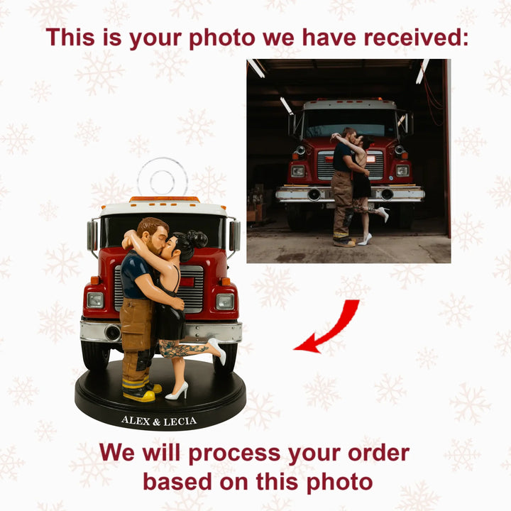 Love On Fire - Personalized Photo Ornament - Christmas Gift For Firefighter AGP0NL019