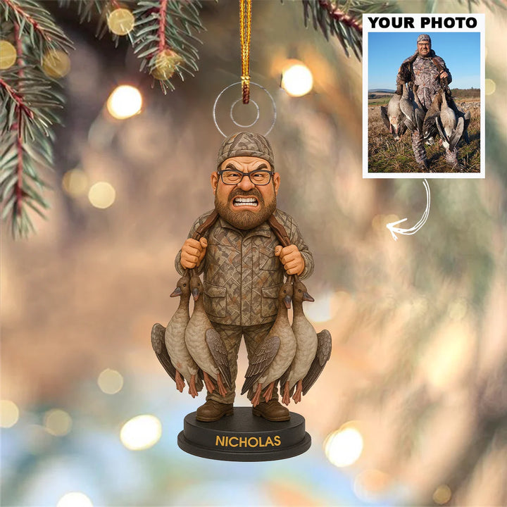 Goose Hunter Caricature- Personalized Photo Ornament - Christmas Gift For Hunting Lovers AGP0QQ003