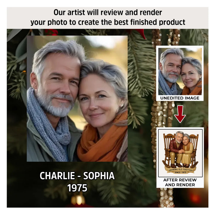 Growing Old Together - Personalized Photo Ornament - Christmas, Anniversary Gift For Couple, Husband, Wife AGP0VL029