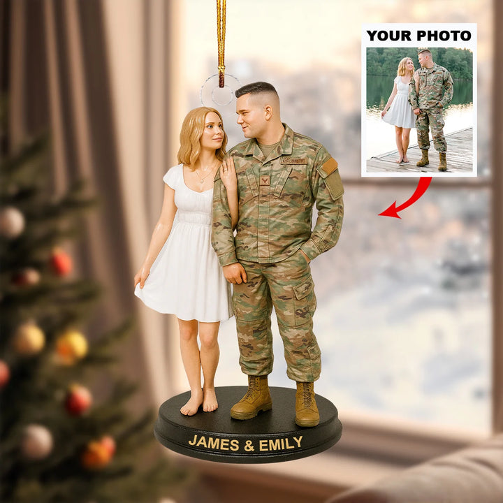 Our Brave Love - Personalized Photo Mica Ornament - Christmas Gift For Military Couple AGP0NL064