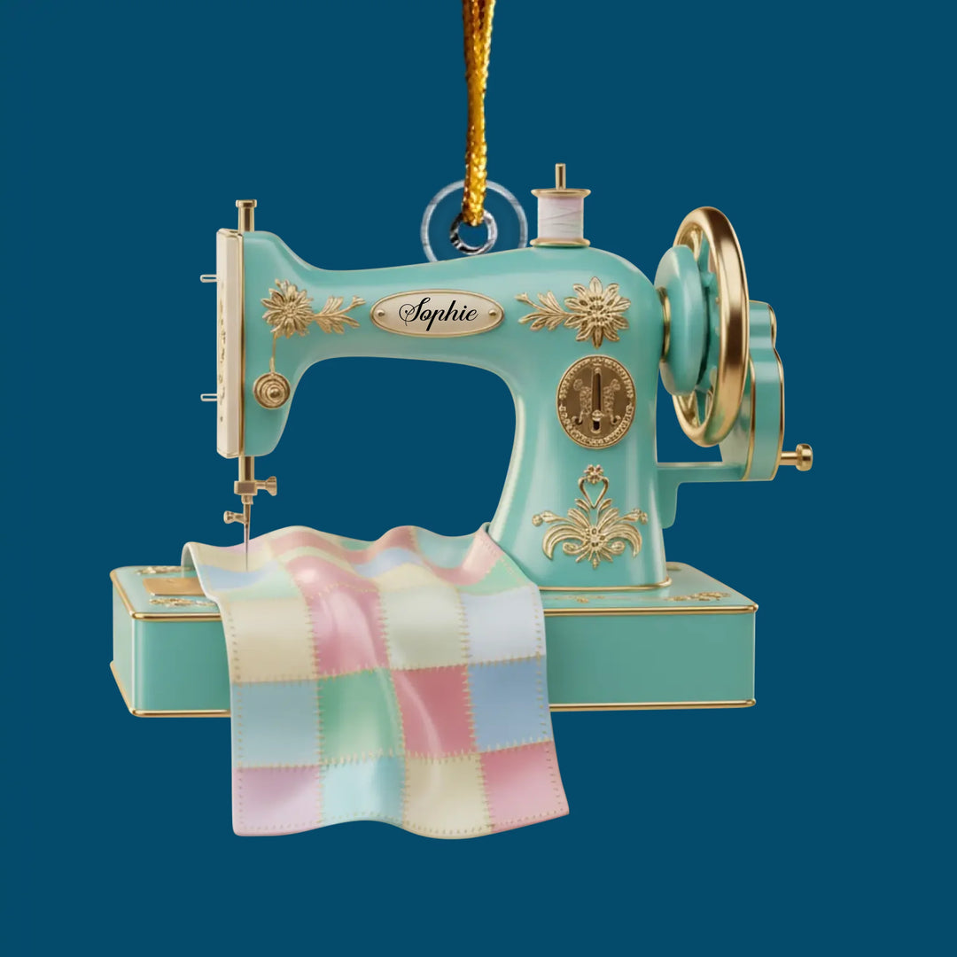 Stitched with Joy - Customized Mica Ornament - Christmas Gift For Sewing Lovers