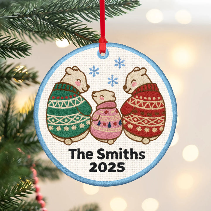 Personalized Embroidered Ornament  - Bear Family - Gift For Family, Family Members