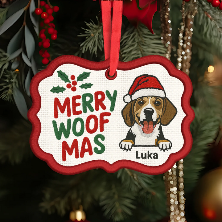 Personalized Embroidered Ornament  - Christmas Dog - Gift For Dog Lovers