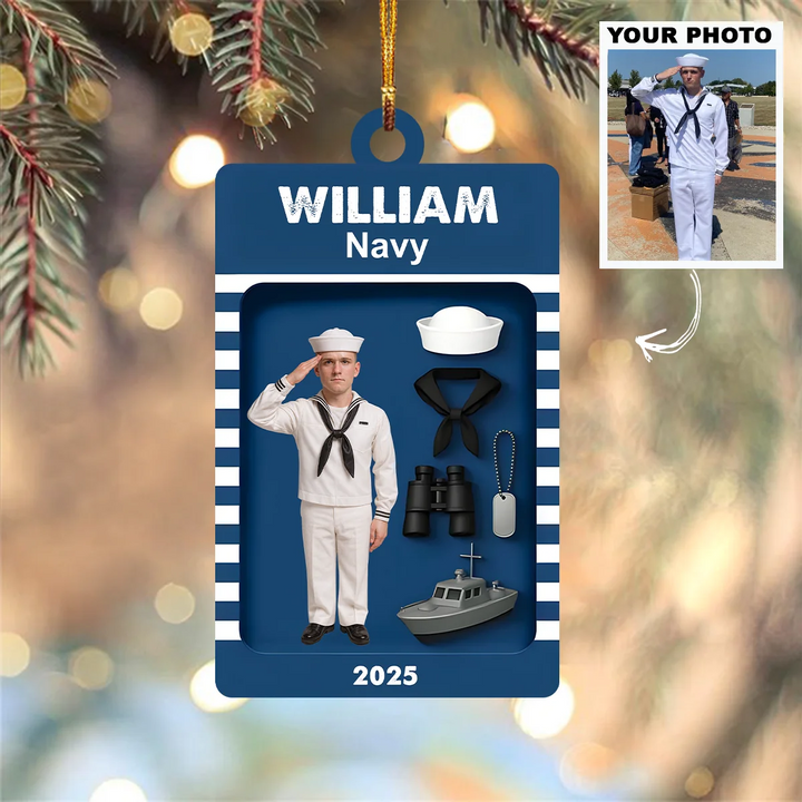 Anchored in Honor - Personalized Photo Ornament - Christmas Gift For Navy Members, Sailors, And Military Families AGP0HT027