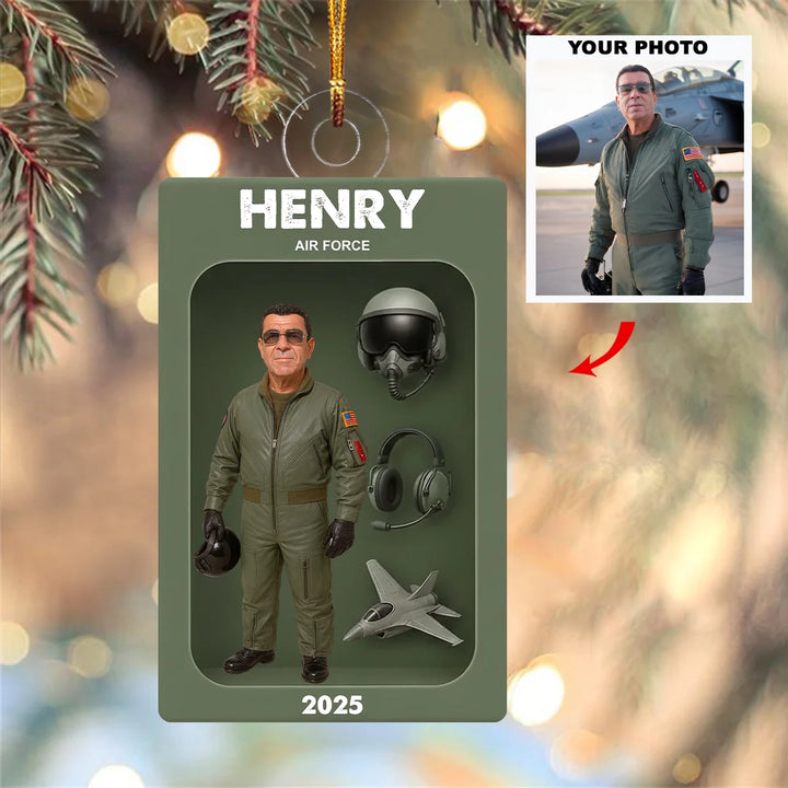 Sky Defender - Personalized Photo Ornament - Christmas Gift For Air Force Pilots, Veterans, And Military Lovers AGP0HT028