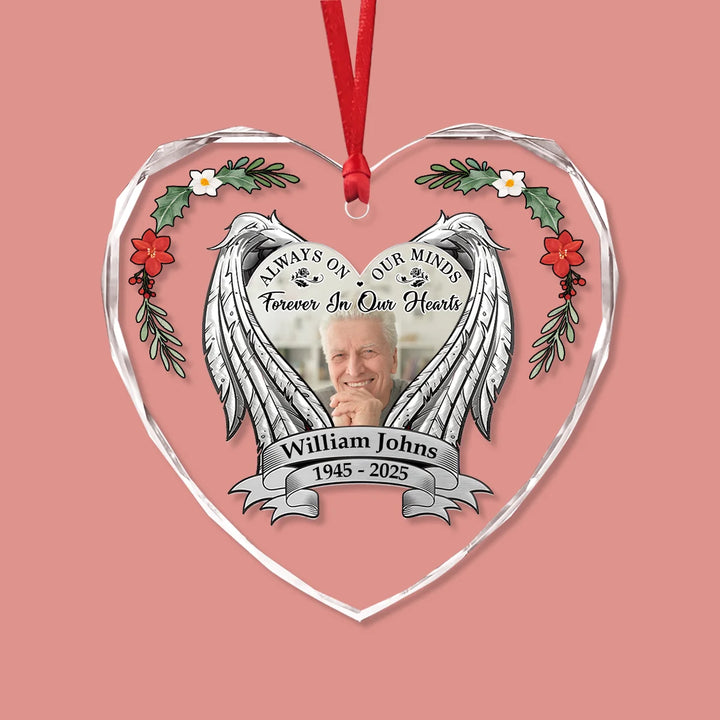 Guardian Wings - Heart Glass Memorial Ornament - Christmas Gift For Family Members