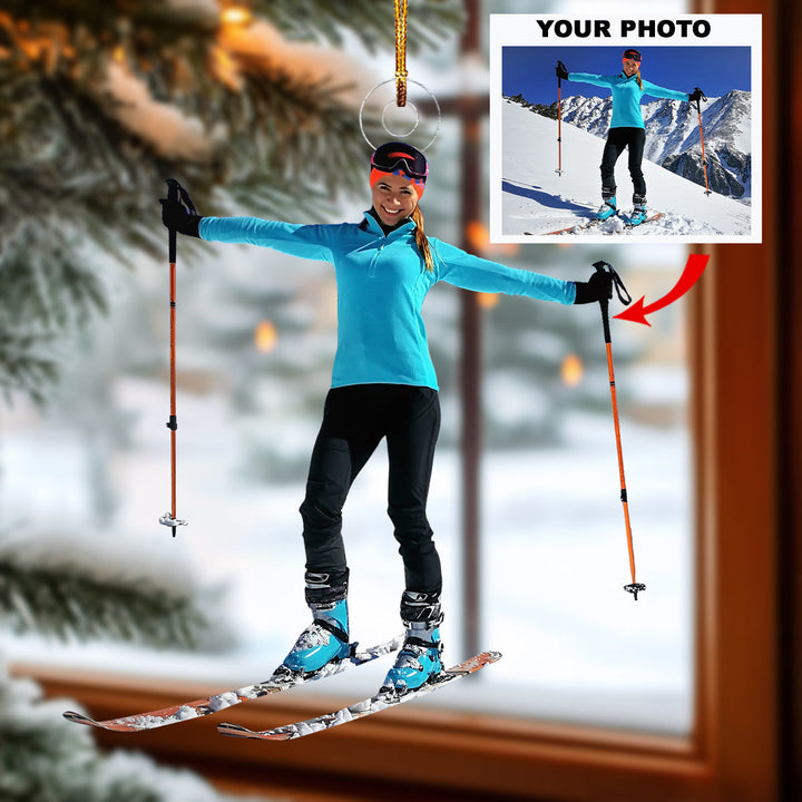Frosty Freedom - Personalized Mica Ornament - Gift For Skiing Lovers, Family Members