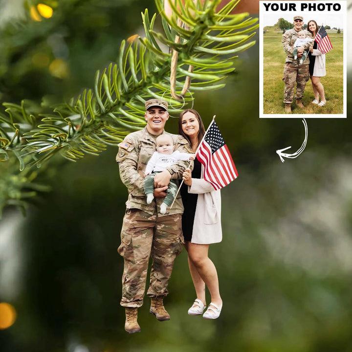 Patriot Reunion - Personalized Photo Mica Ornament - Christmas Gift For Family Members, Army Veterans And Service Members