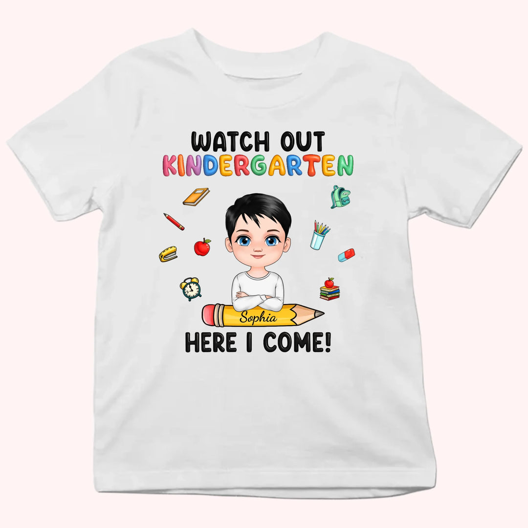 Personalized Youth Shirts-Watch Out Kindergarten Here I Come-Gift for Back to School