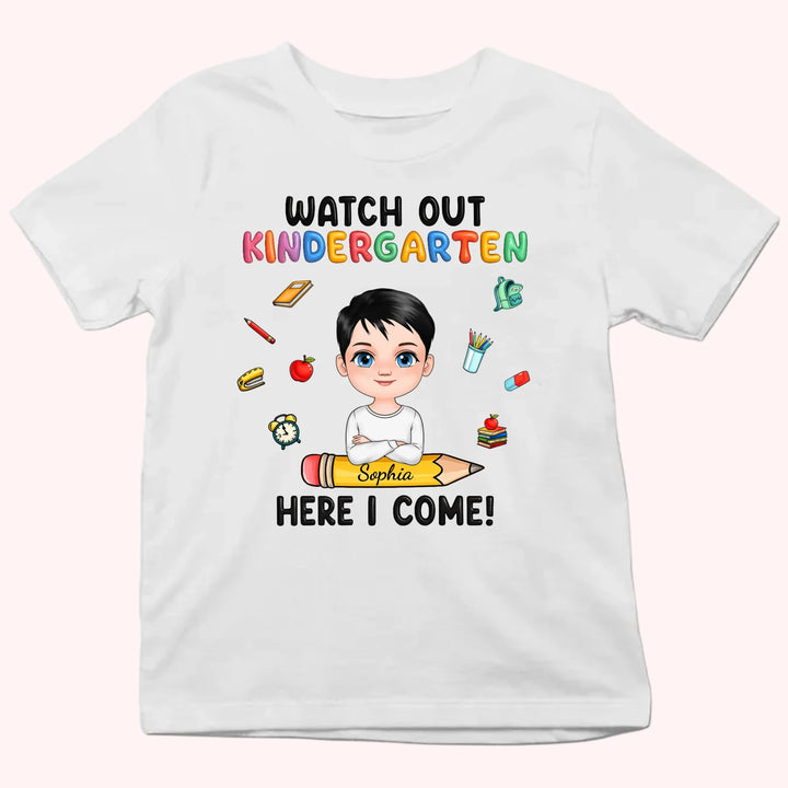 Personalized Youth Shirts-Watch Out Kindergarten Here I Come-Gift for Back to School