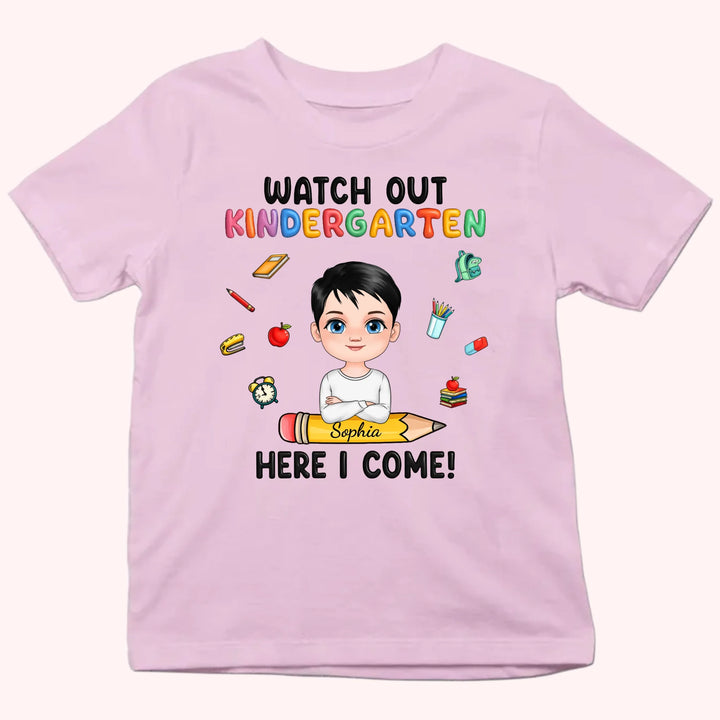 Personalized Youth Shirts-Watch Out Kindergarten Here I Come-Gift for Back to School