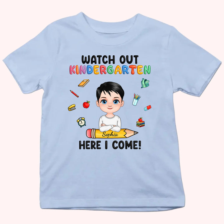 Personalized Youth Shirts-Watch Out Kindergarten Here I Come-Gift for Back to School