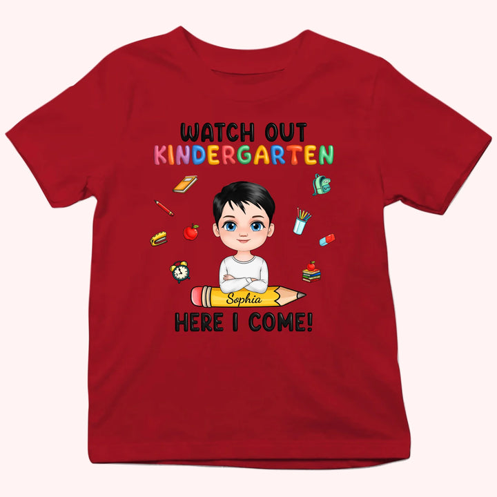 Personalized Youth Shirts-Watch Out Kindergarten Here I Come-Gift for Back to School