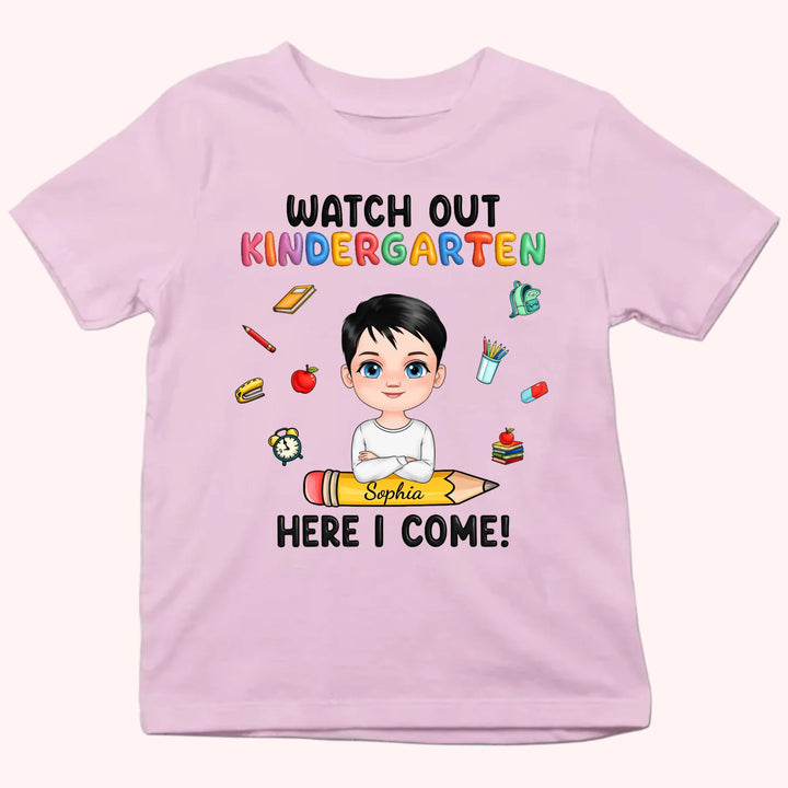 Personalized Youth Shirts-Watch Out Kindergarten Here I Come-Gift for Back to School