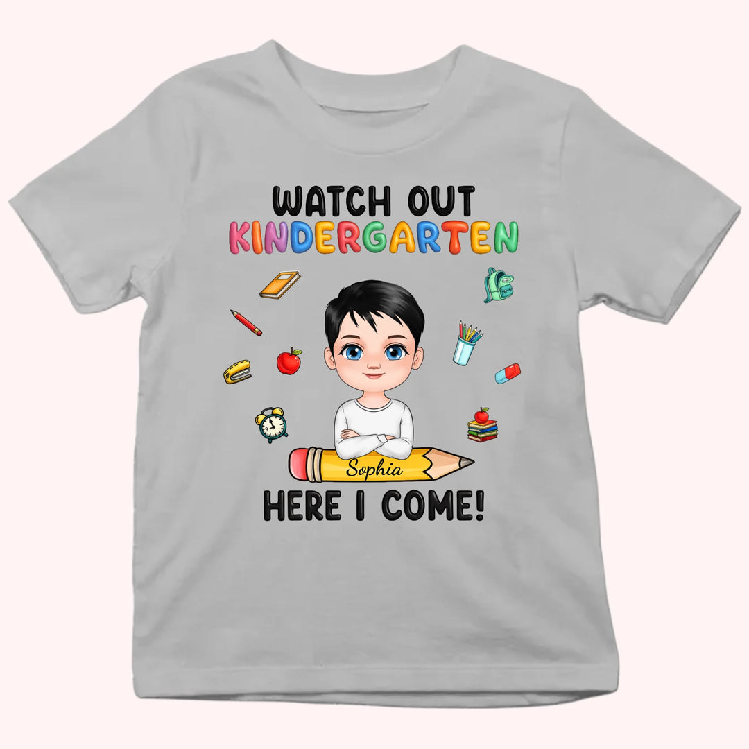 Personalized Youth Shirts-Watch Out Kindergarten Here I Come-Gift for Back to School