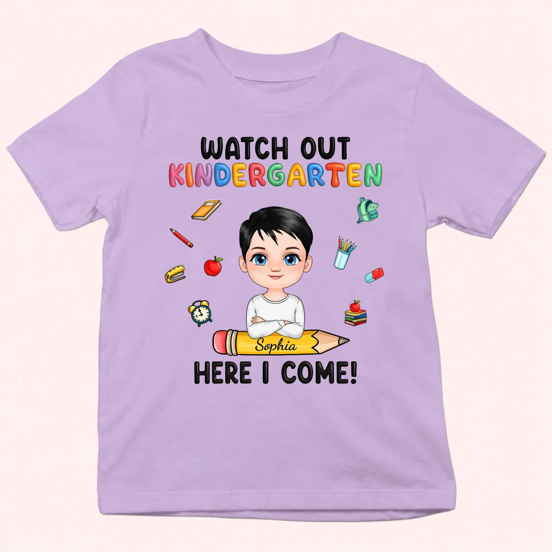 Personalized Youth Shirts-Watch Out Kindergarten Here I Come-Gift for Back to School