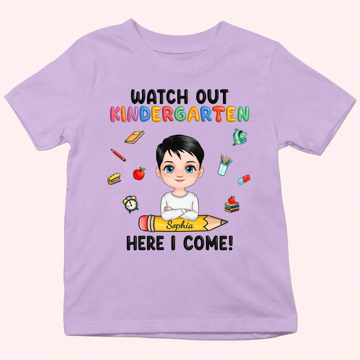 Personalized Youth Shirts-Watch Out Kindergarten Here I Come-Gift for Back to School