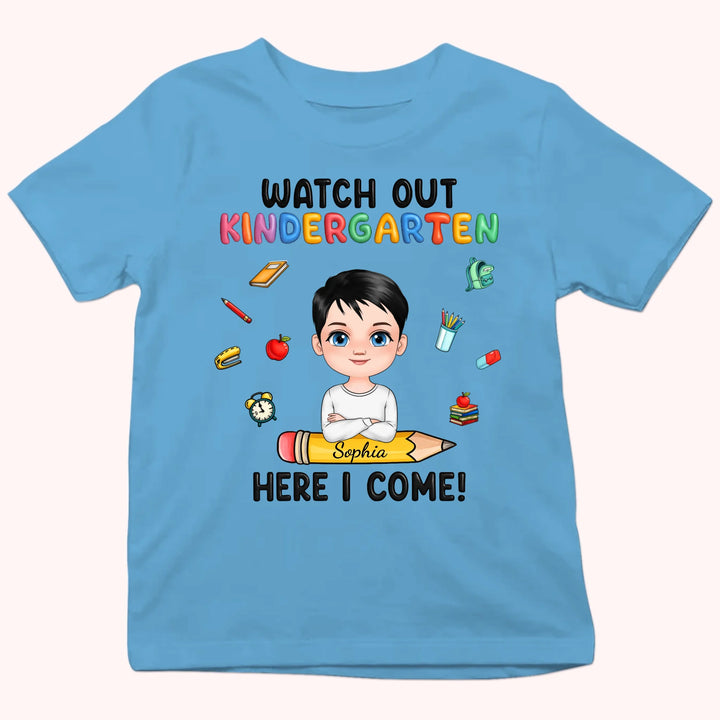 Personalized Youth Shirts-Watch Out Kindergarten Here I Come-Gift for Back to School