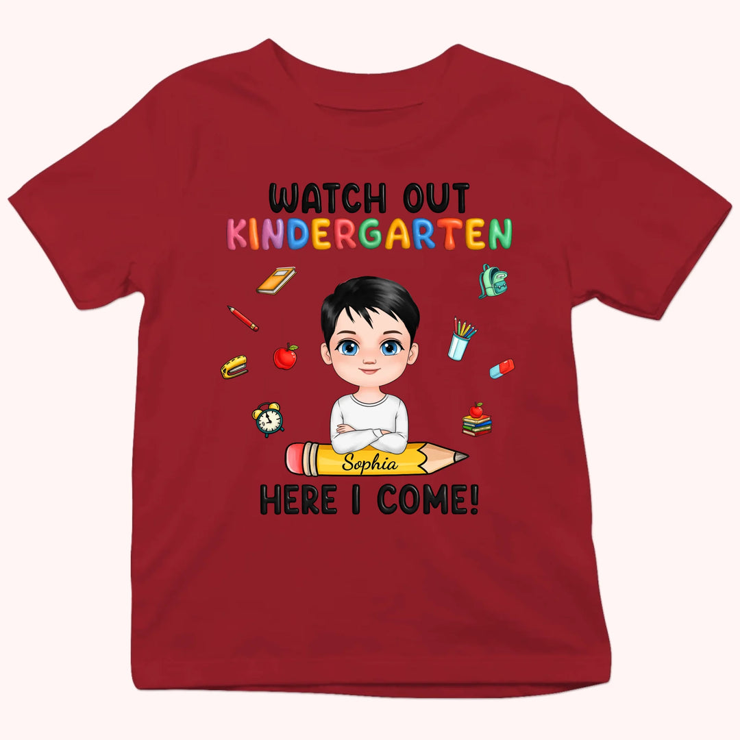 Personalized Youth Shirts-Watch Out Kindergarten Here I Come-Gift for Back to School
