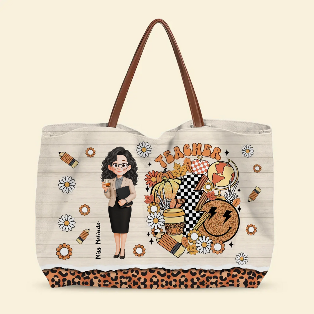 Retro Fall Vibes Teacher - Personalized Custom Tote Bag - Teacher's Day, Appreciation Gift For Teacher