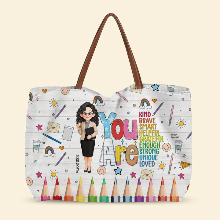 Teach, Love, Inspire - Personalized Custom Tote Bag - Teacher's Day, Appreciation Gift For Teacher