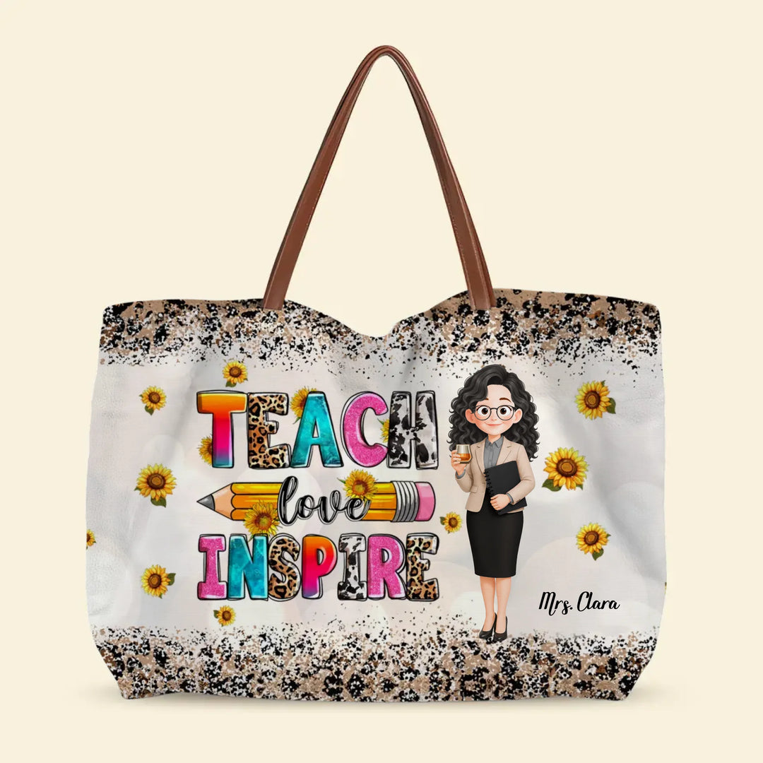 Teach Love Inspire - Personalized Custom Tote Bag - Back To School, Appreciation Gift For Teachers