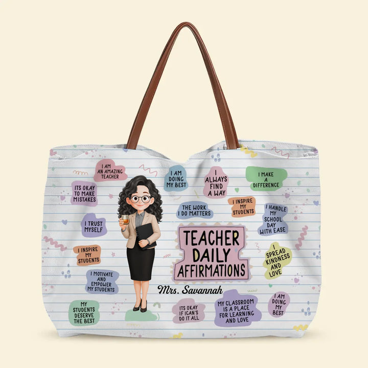 Teacher Daily Affirmations - Personalized Custom Tote Bag - Back To School, Appreciation Gift For Teachers