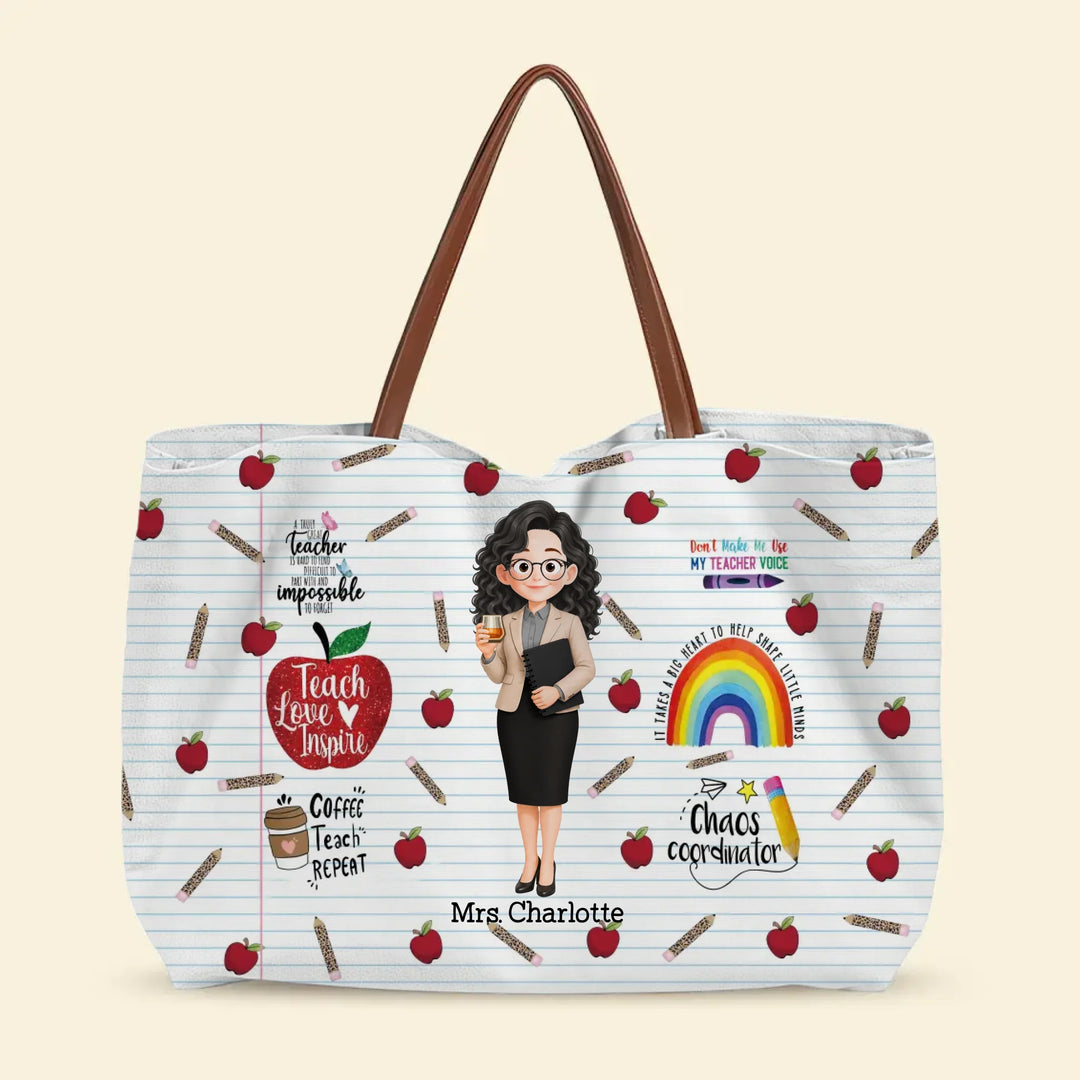 Teach Love Inspire Apple - Personalized Custom Tote Bag - Back To School, Appreciation Gift For Teachers