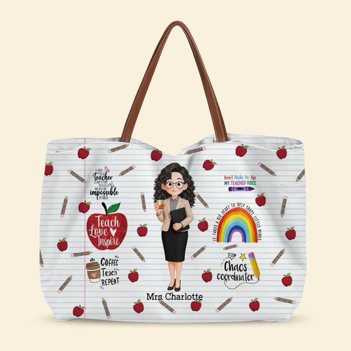 Teach Love Inspire Apple - Personalized Custom Tote Bag - Back To School, Appreciation Gift For Teachers