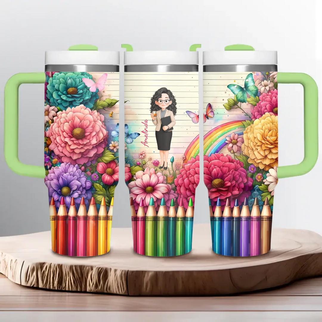 Floral Fantasy Teacher - Personalized Custom Tumbler With Handle - Teacher's Day, Appreciation Gift For Teacher