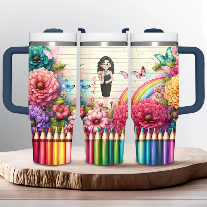 Floral Fantasy Teacher - Personalized Custom Tumbler With Handle - Teacher's Day, Appreciation Gift For Teacher