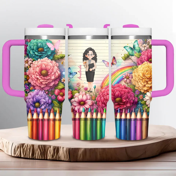 Floral Fantasy Teacher - Personalized Custom Tumbler With Handle - Teacher's Day, Appreciation Gift For Teacher